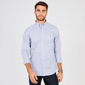 Nautica Shirt Men's XXL Cotton Window Pane Plaid Long Sleeve